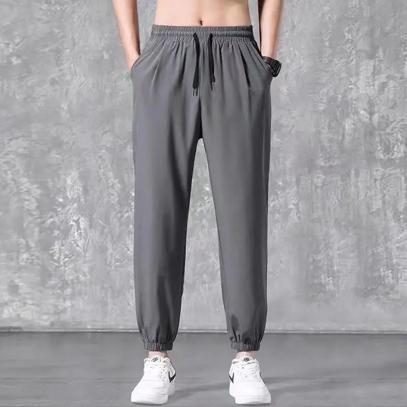 Straight Gray Ice Silk Pants for Men - Image 17