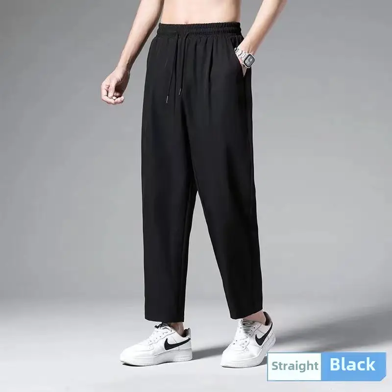 Straight Gray Ice Silk Pants for Men - Image 5