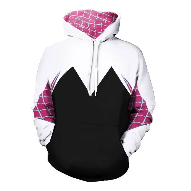 Marvel Cartoon Gwen Hooded Sweater Set White Black Pink