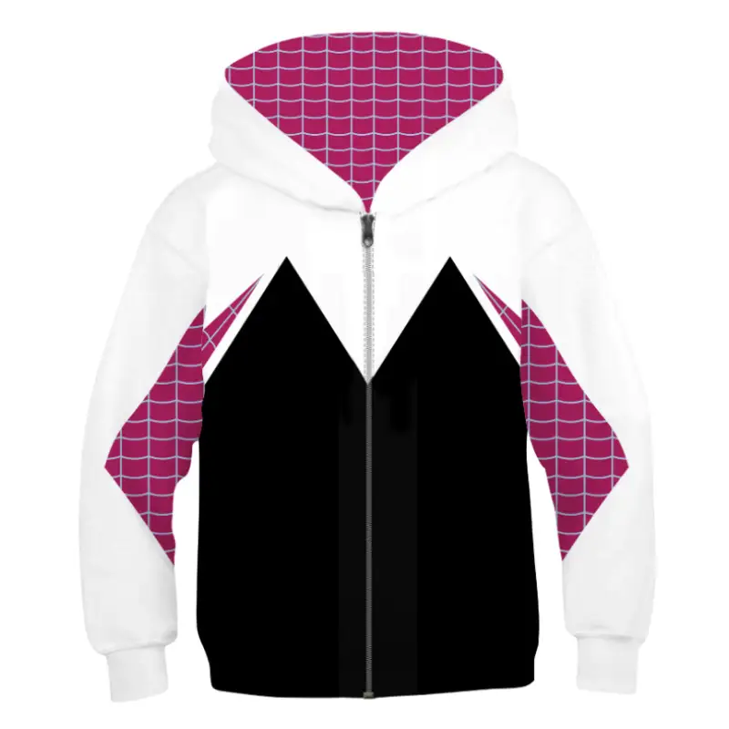 Marvel Cartoon Gwen Hooded Sweater Set White Black Pink