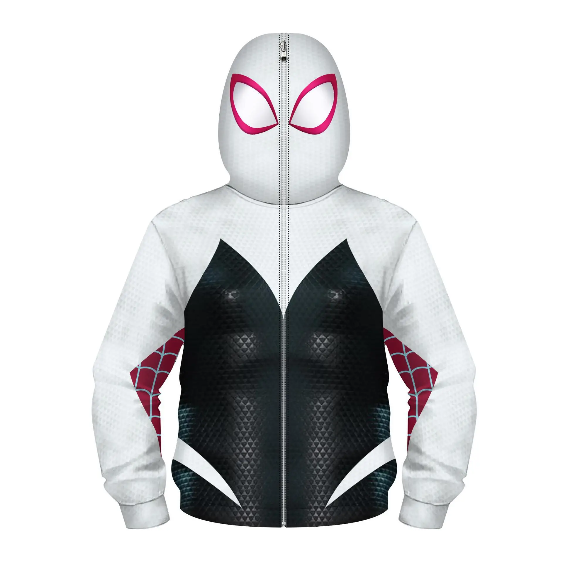 Marvel Cartoon Gwen Hooded Sweater Set White Black Pink