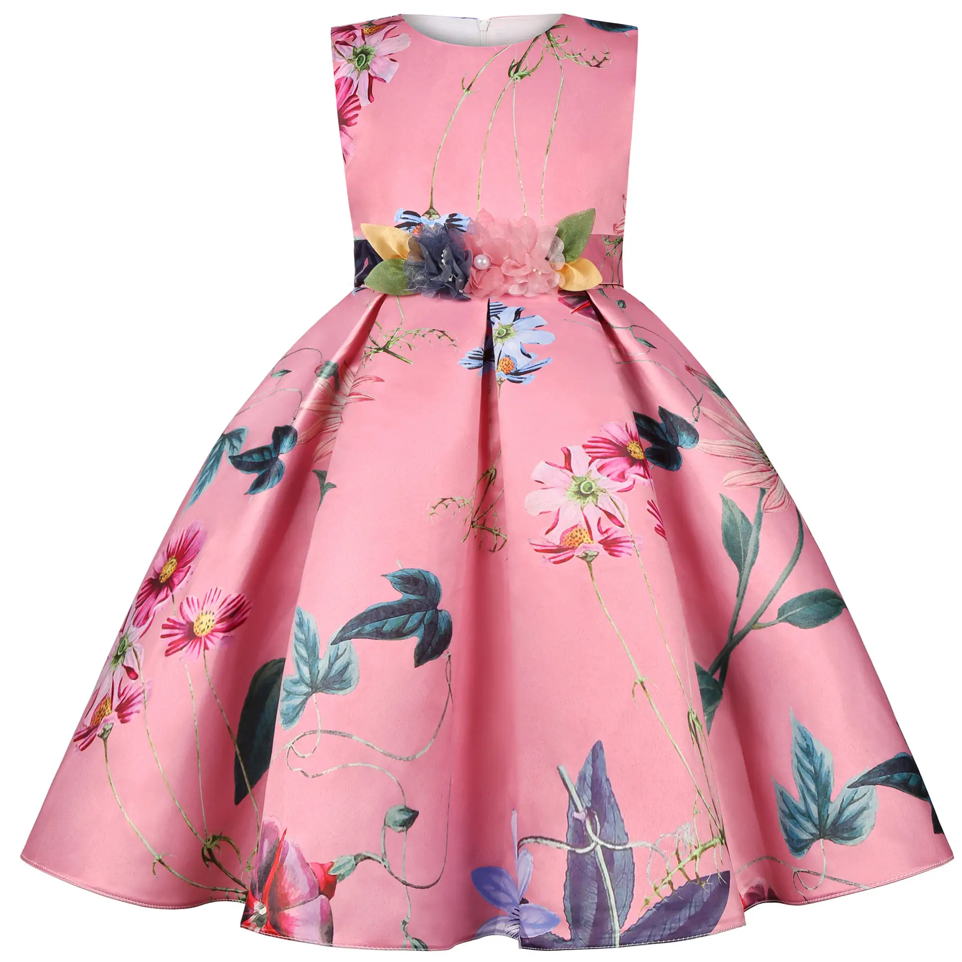 2025 Kids Floral Princess Dress Blue Retro Print - Image 4
