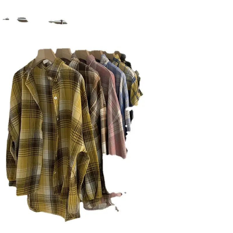 Women Plaid Loose Shirt Spring Summer Thin Retro Hong Kong Style - Image 19