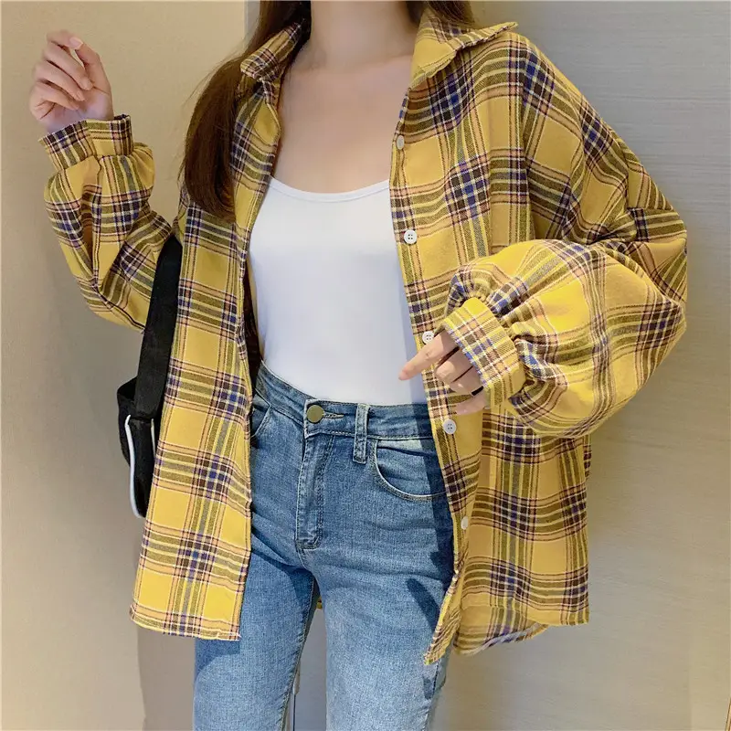 Women Plaid Loose Shirt Spring Summer Thin Retro Hong Kong Style — feature 44
