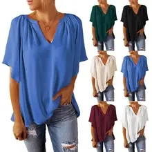 Women Chiffon V-Neck T-Shirt White Loose Fit Casual Top — feature 61