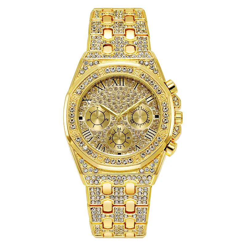 Men's Diamond Rhinestone Quartz Watch with Full Steel Band - Image 8