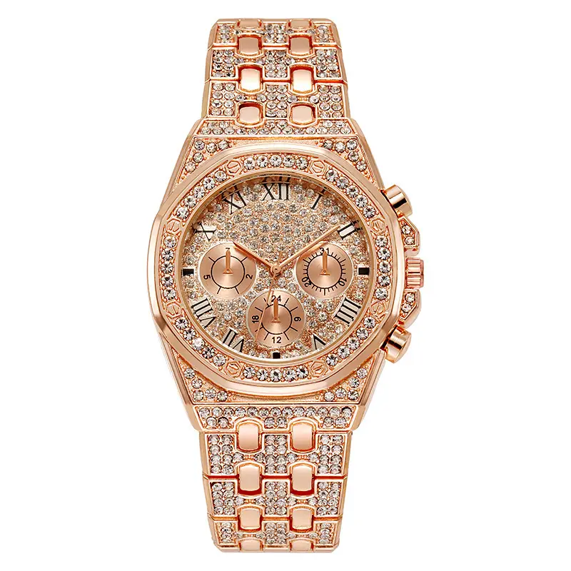 Men's Diamond Rhinestone Quartz Watch with Full Steel Band — feature 4