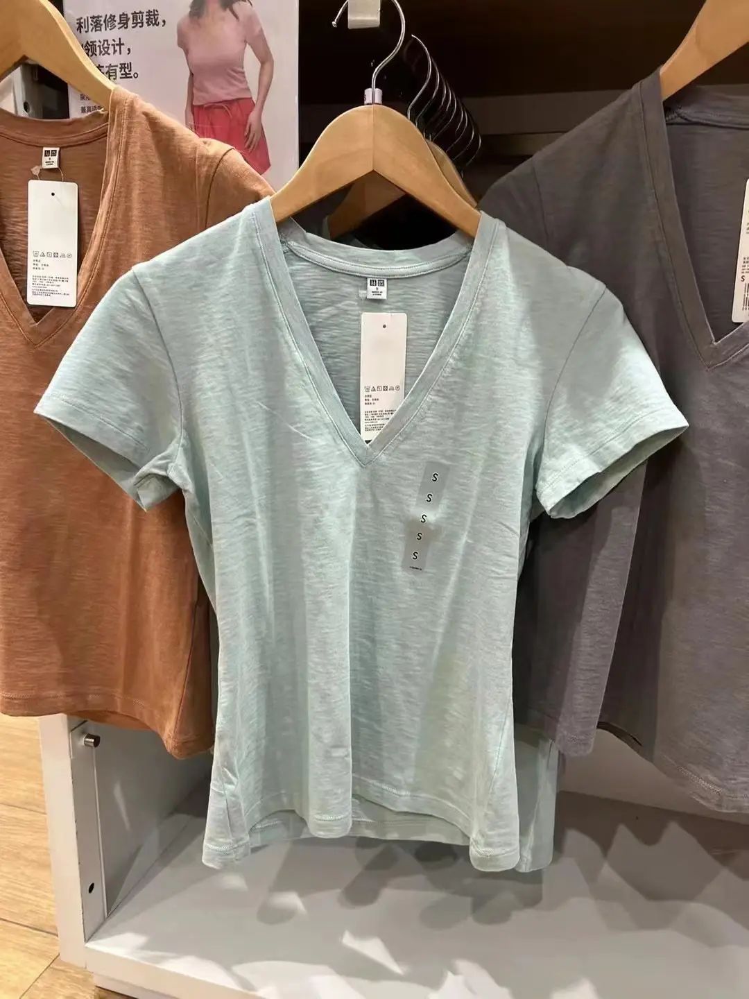 Japanese Women V Neck Bamboo Yarn T-Shirt Pink 2023 - Image 9