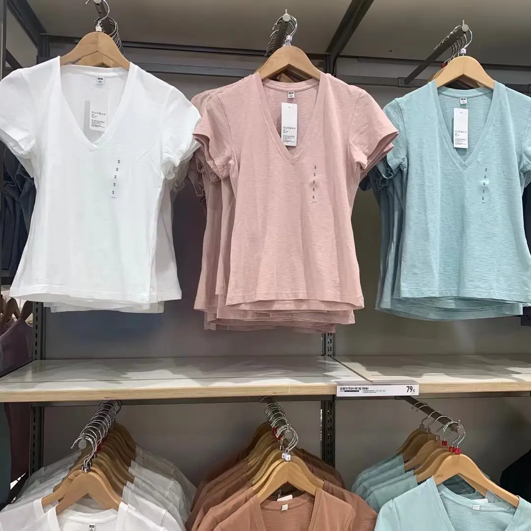 Japanese Women V Neck Bamboo Yarn T-Shirt Pink 2023 — feature 3