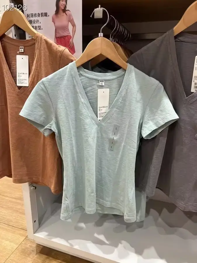 Japanese Women V Neck Bamboo Yarn T-Shirt Pink 2023 — feature 5