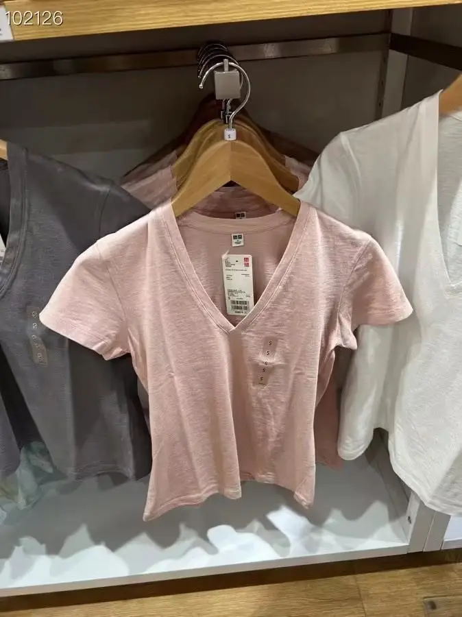 Japanese Women V Neck Bamboo Yarn T-Shirt Pink 2023 - Image 4