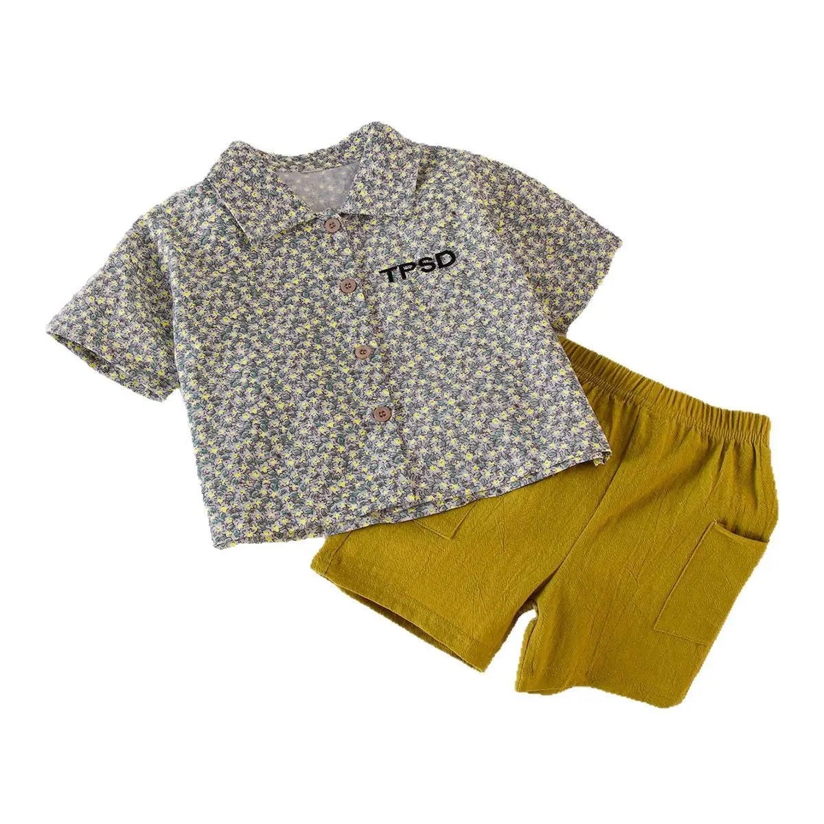 Baby Floral Short Sleeve Shirt & Yellow Shorts Set - Image 6