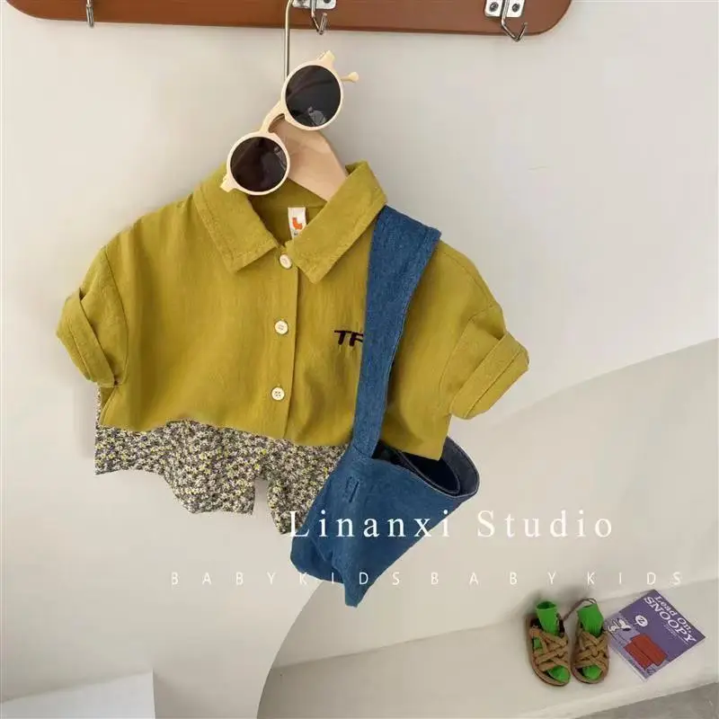 Baby Floral Short Sleeve Shirt & Yellow Shorts Set — feature 6