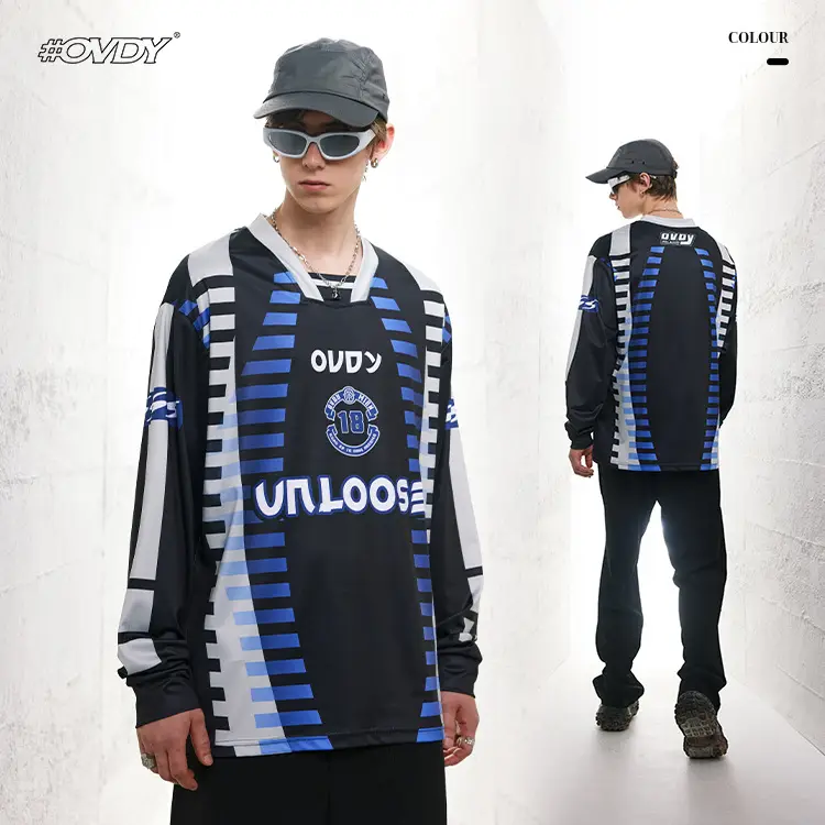 Ovdy Racing Long Sleeve Long T-Shirt Black Blue - Image 2