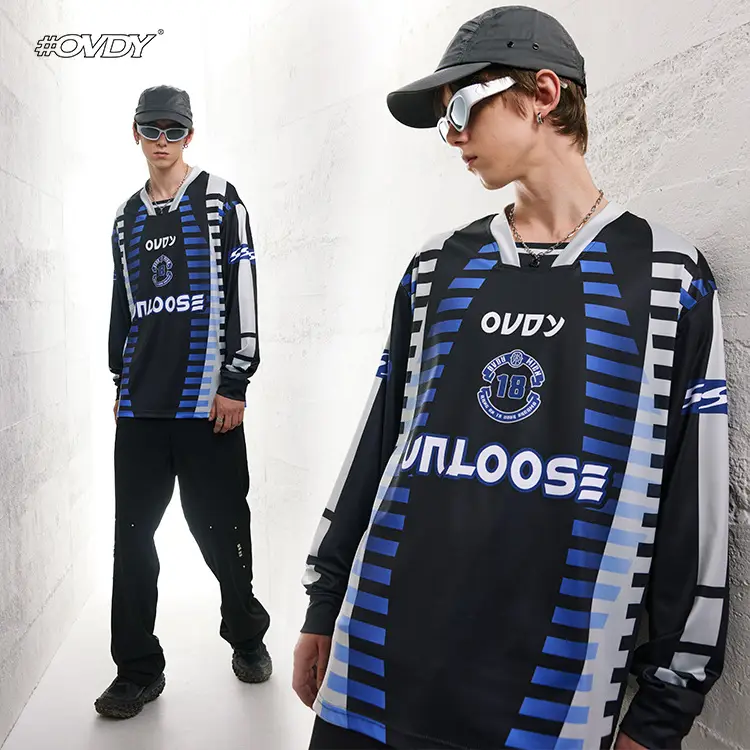 Ovdy Racing Long Sleeve Long T-Shirt Black Blue - Image 3