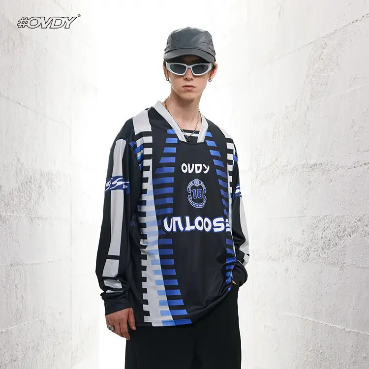 Ovdy Racing Long Sleeve Long T-Shirt Black Blue - Image 4