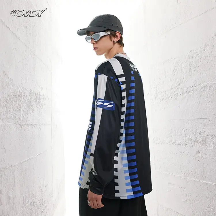 Ovdy Racing Long Sleeve Long T-Shirt Black Blue - Image 5
