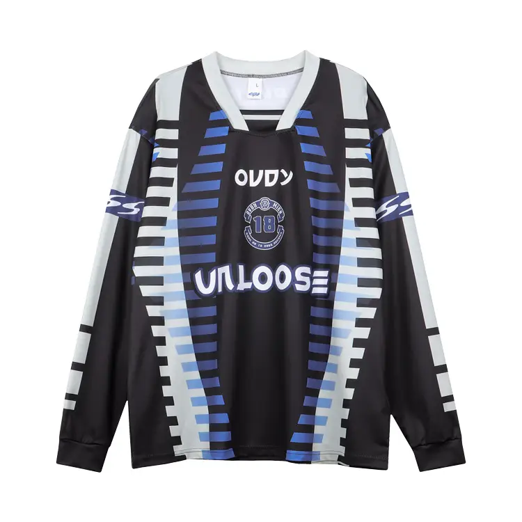 Ovdy Racing Long Sleeve Long T-Shirt Black Blue - Image 6