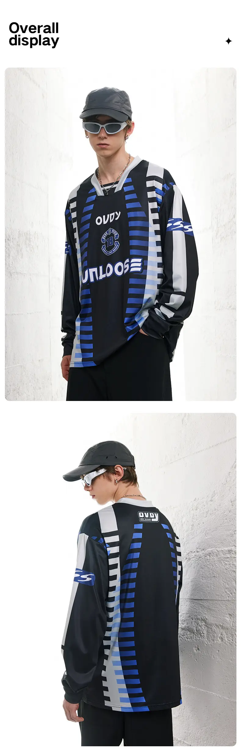 Ovdy Racing Long Sleeve Long T-Shirt Black Blue — feature 11