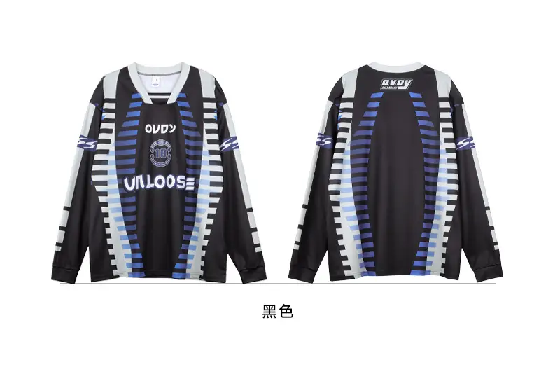 Ovdy Racing Long Sleeve Long T-Shirt Black Blue — feature 6
