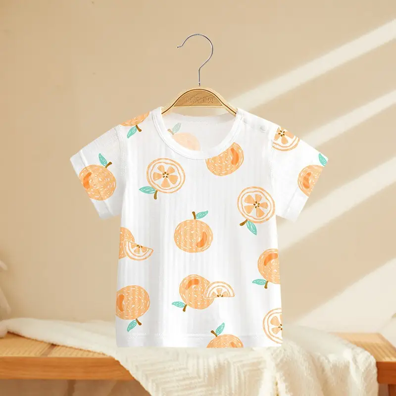 Baby Cotton Orange Print Short Sleeve Top - Image 13