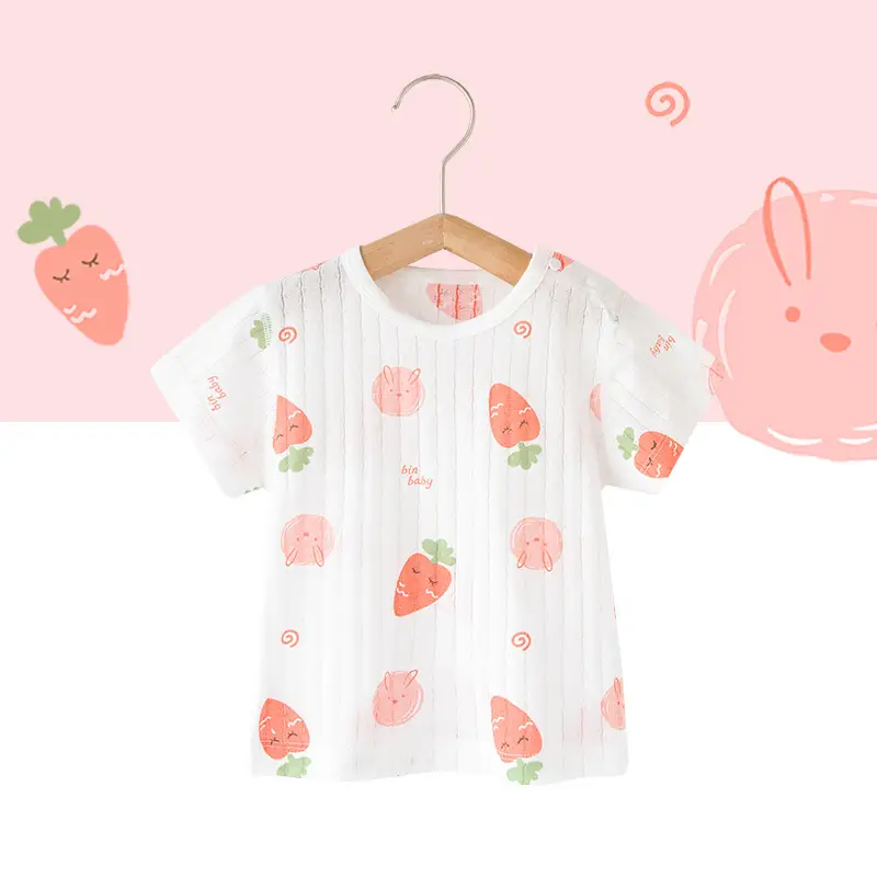 Baby Cotton Orange Print Short Sleeve Top - Image 3