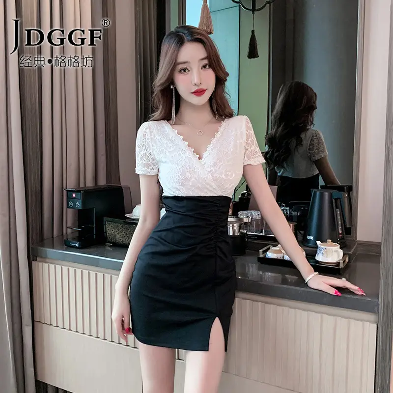 Sexy V-Neck Lace Dress for Women Slim Fit Nightclub - Image 2