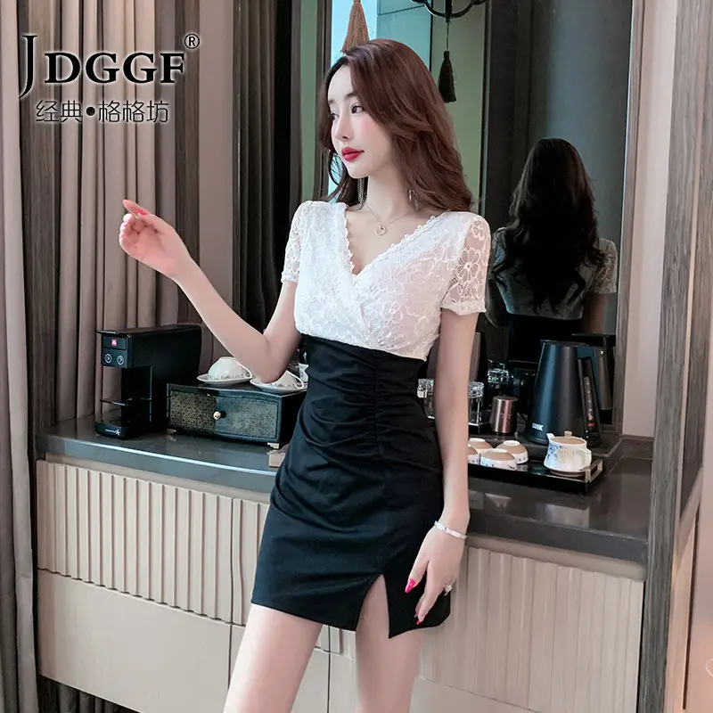 Sexy V-Neck Lace Dress for Women Slim Fit Nightclub - Image 4
