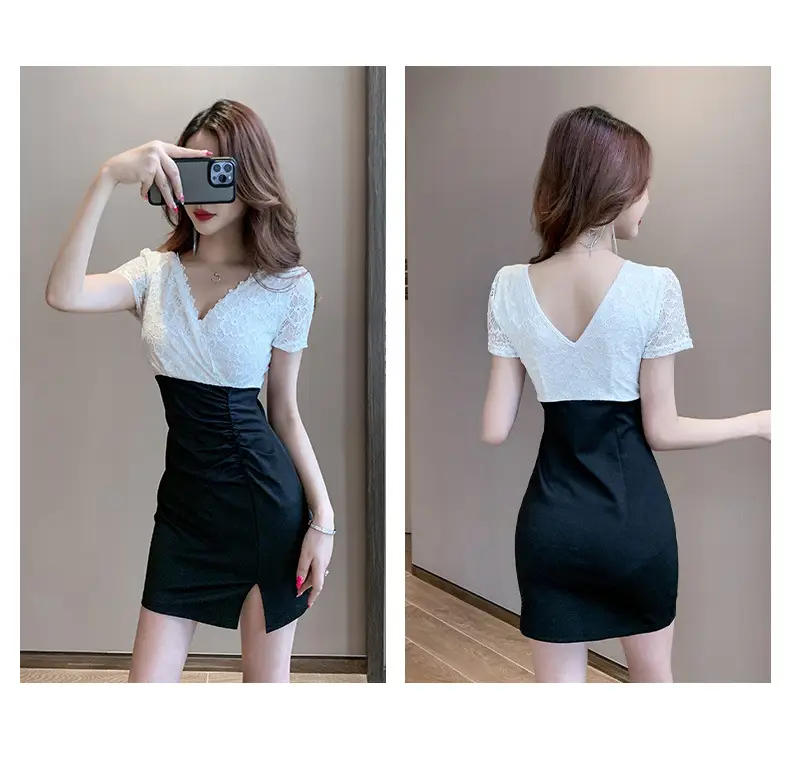 Sexy V-Neck Lace Dress for Women Slim Fit Nightclub — feature 10