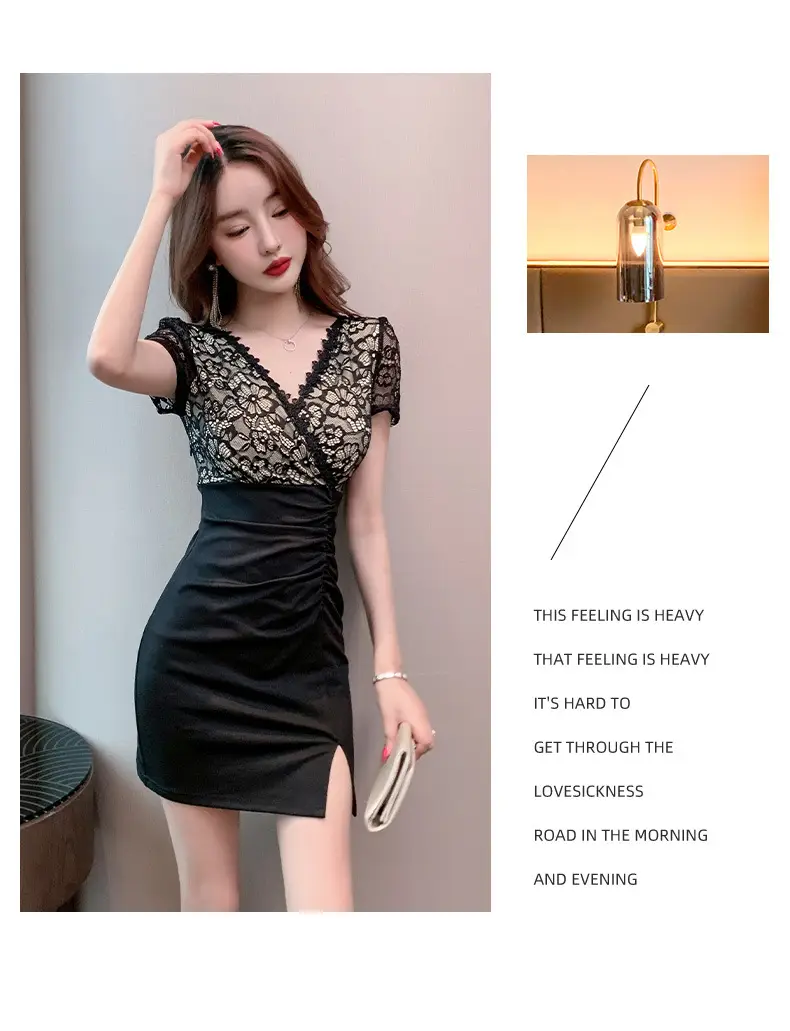 Sexy V-Neck Lace Dress for Women Slim Fit Nightclub — feature 8