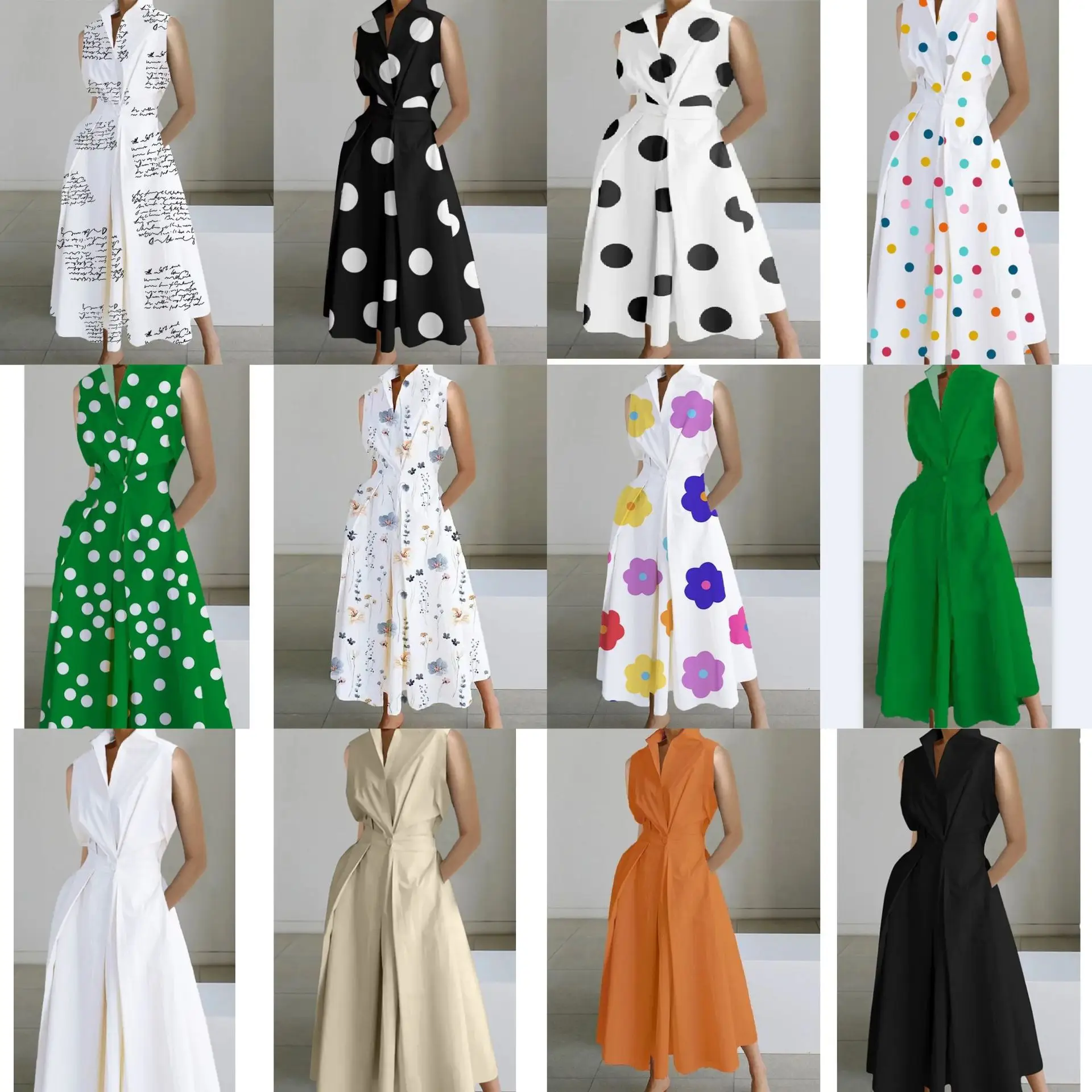 Women's V-Neck Button Fishtail Dress 2024 Summer - Image 8