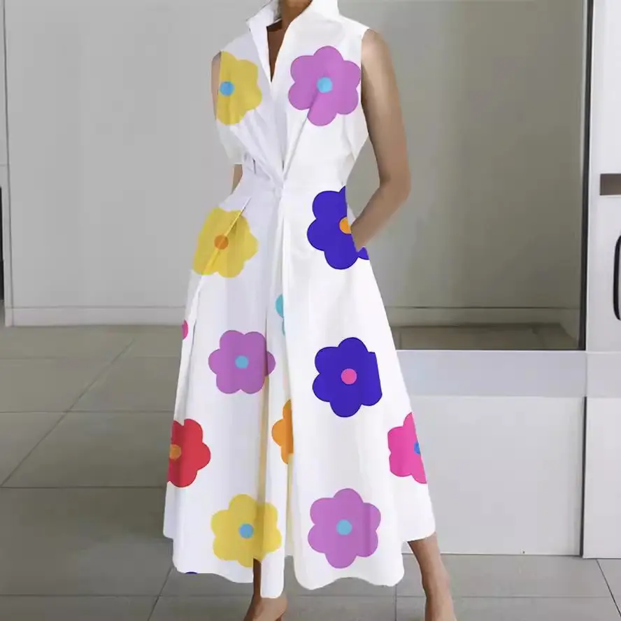 Women's V-Neck Button Fishtail Dress 2024 Summer - Image 10