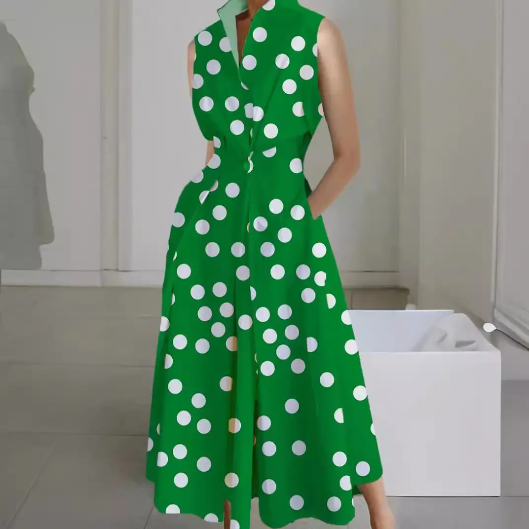 Women's V-Neck Button Fishtail Dress 2024 Summer - Image 11