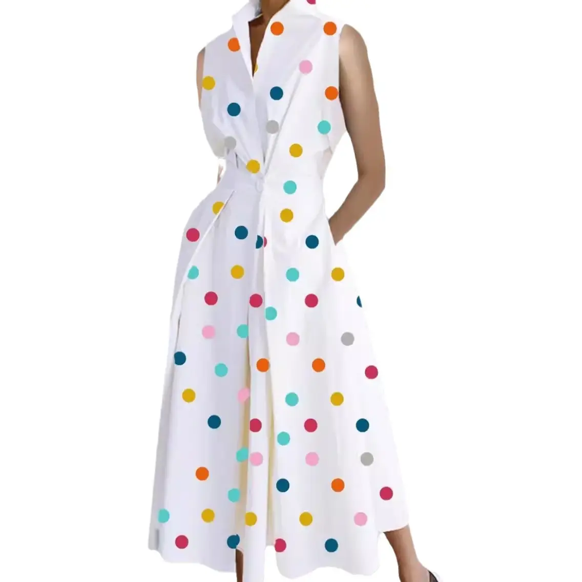 Women's V-Neck Button Fishtail Dress 2024 Summer - Image 12