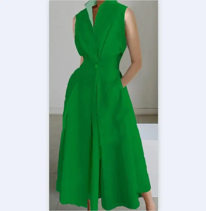 Women's V-Neck Button Fishtail Dress 2024 Summer — feature 13
