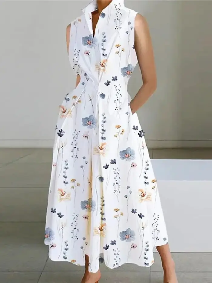 Women's V-Neck Button Fishtail Dress 2024 Summer — feature 3