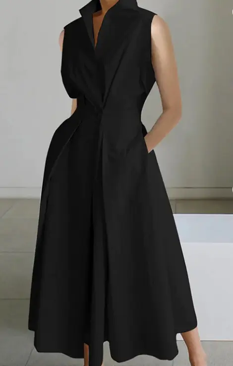 Women's V-Neck Button Fishtail Dress 2024 Summer — feature 5