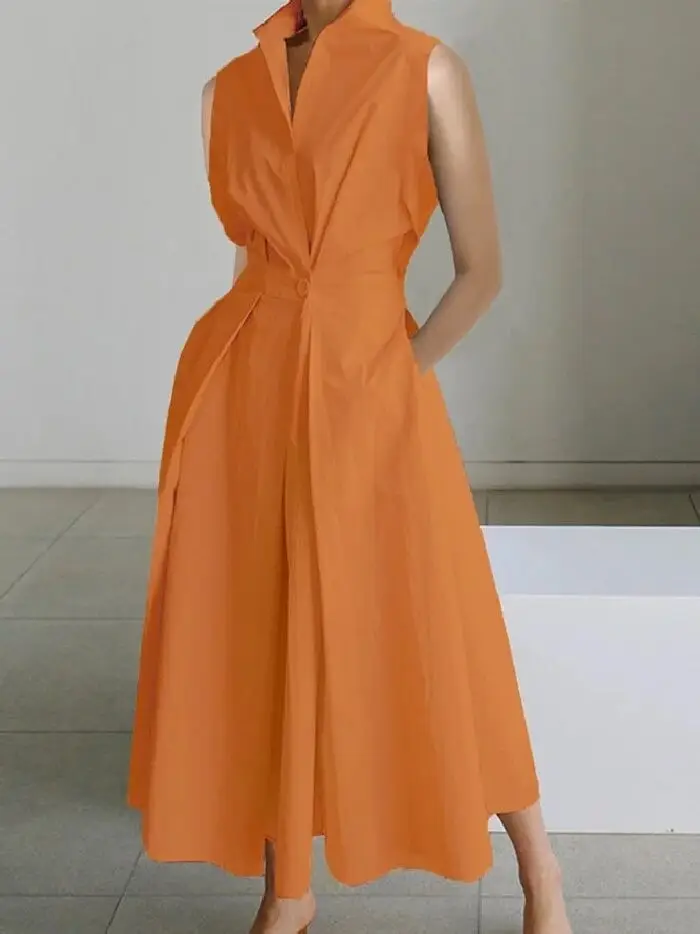 Women's V-Neck Button Fishtail Dress 2024 Summer — feature 8