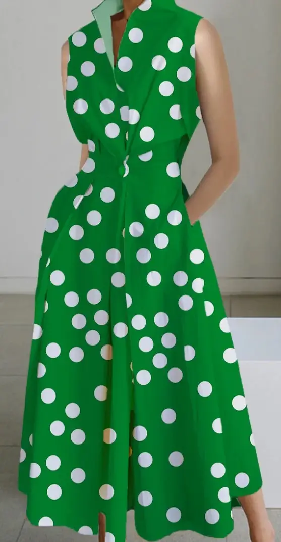 Women's V-Neck Button Fishtail Dress 2024 Summer - Image 2