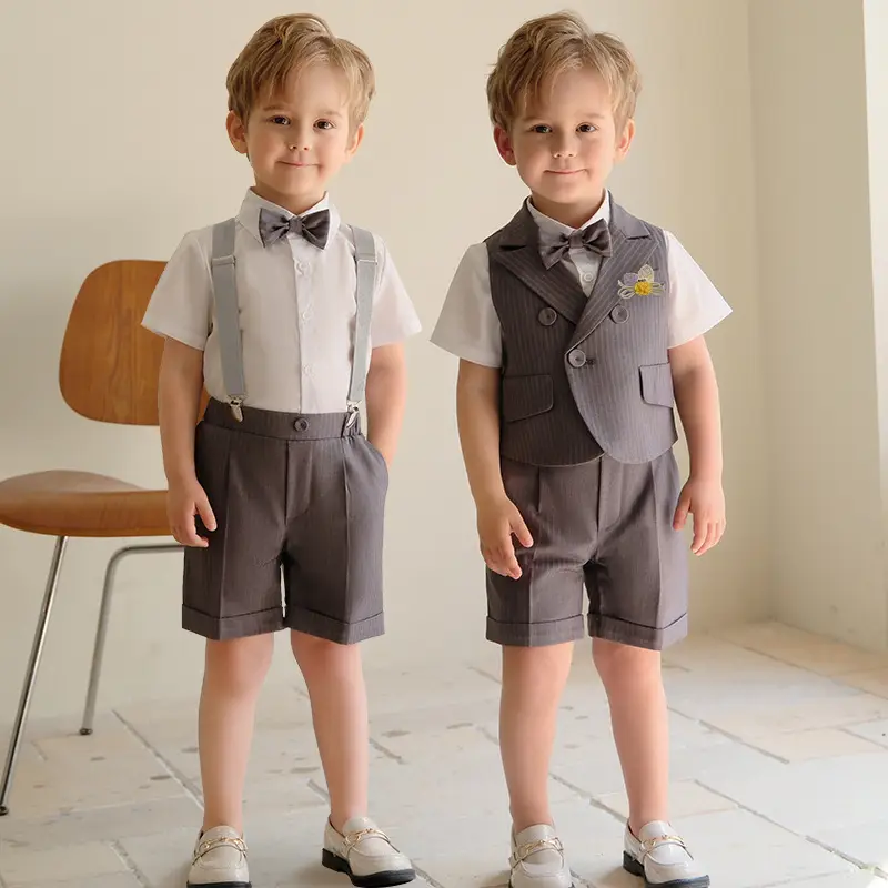 Kids Spring Shorts Suit Boys White Bow Tie - Image 2