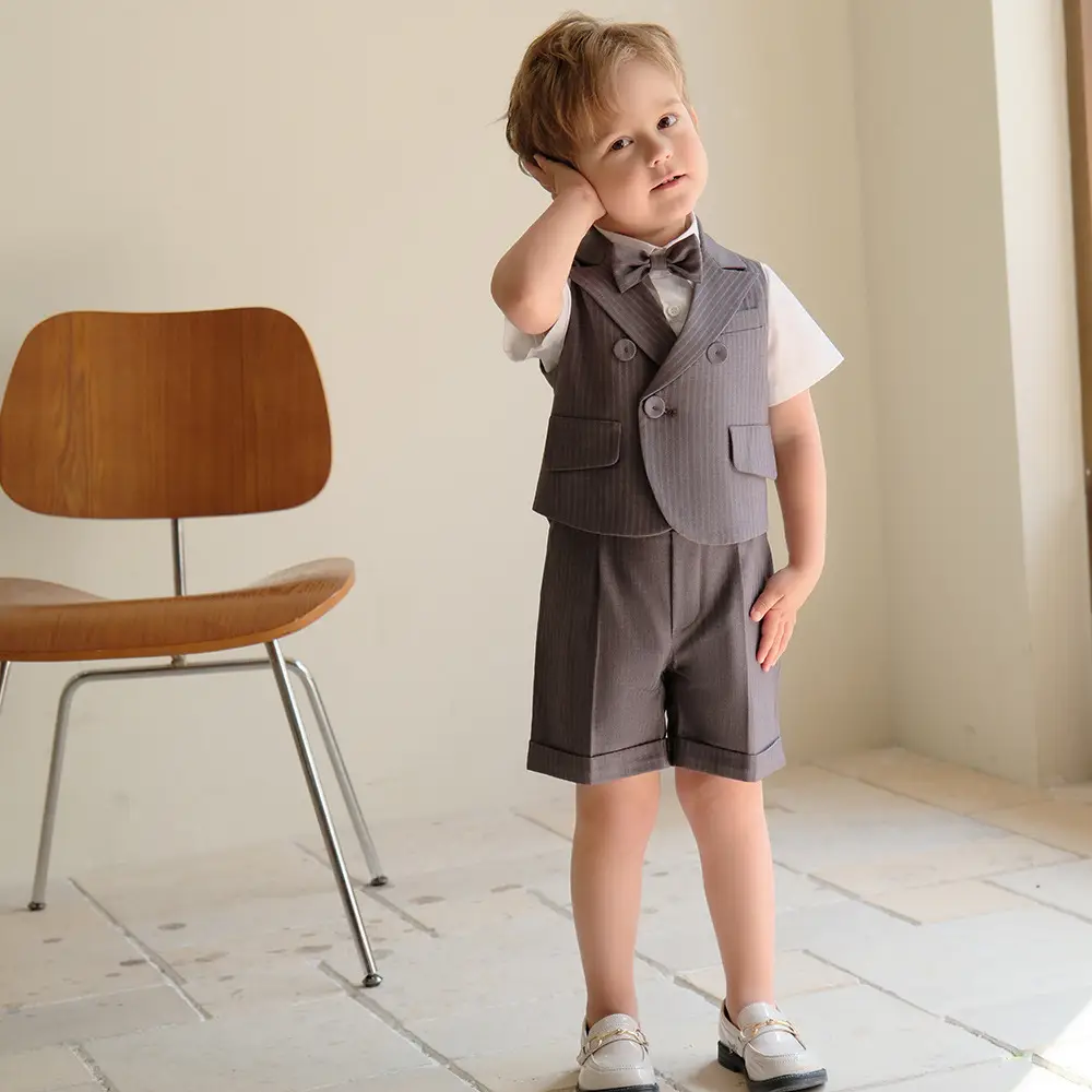 Kids Spring Shorts Suit Boys White Bow Tie - Image 3