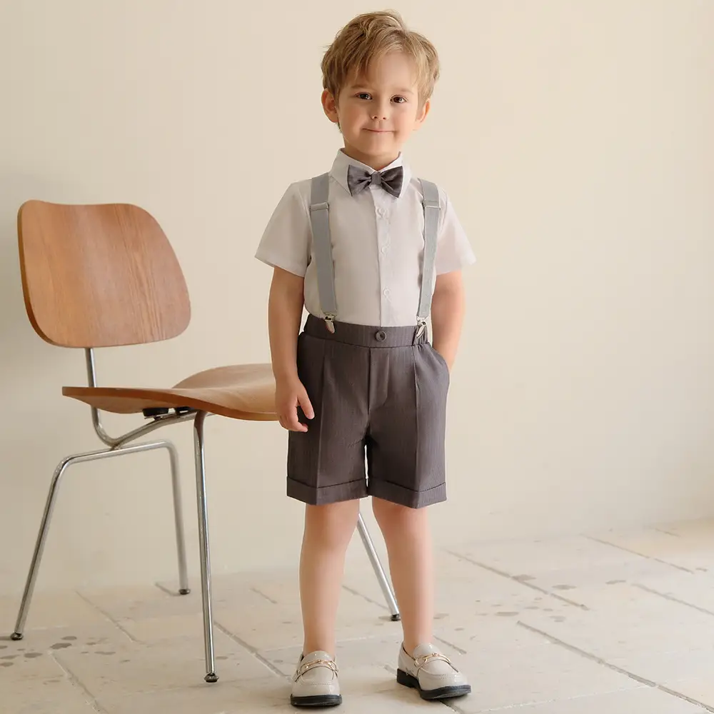Kids Spring Shorts Suit Boys White Bow Tie - Image 4