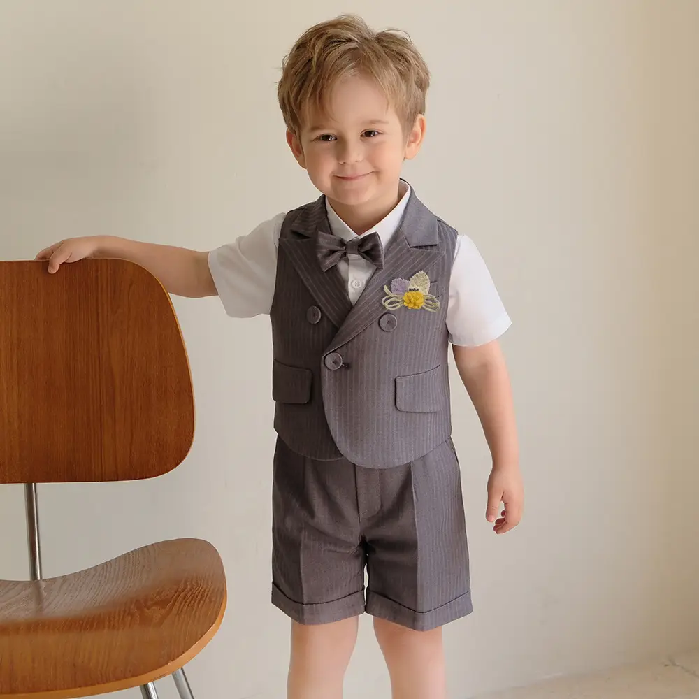 Kids Spring Shorts Suit Boys White Bow Tie - Image 5
