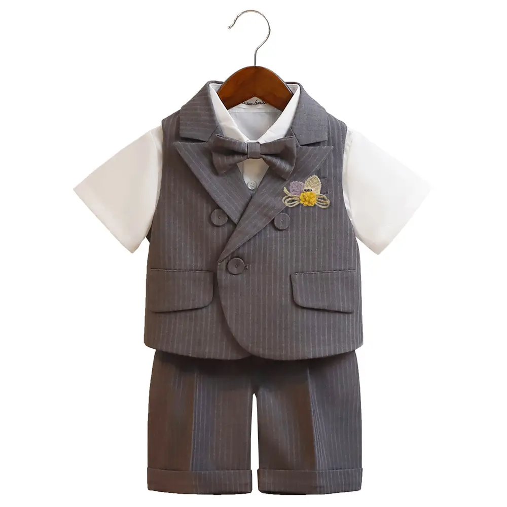 Kids Spring Shorts Suit Boys White Bow Tie - Image 6