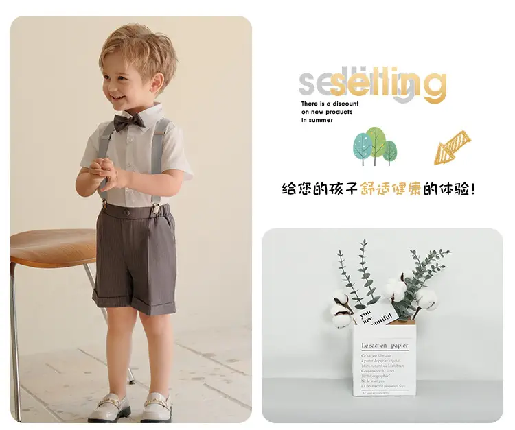 Kids Spring Shorts Suit Boys White Bow Tie — feature 13