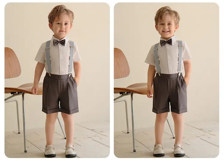 Kids Spring Shorts Suit Boys White Bow Tie — feature 14