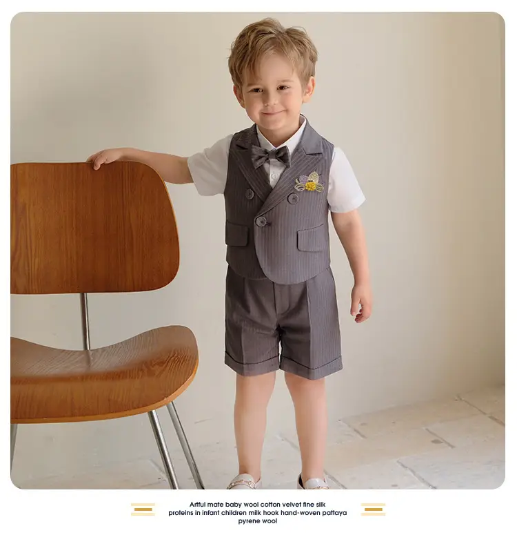 Kids Spring Shorts Suit Boys White Bow Tie — feature 15