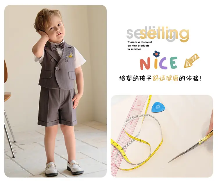 Kids Spring Shorts Suit Boys White Bow Tie — feature 16