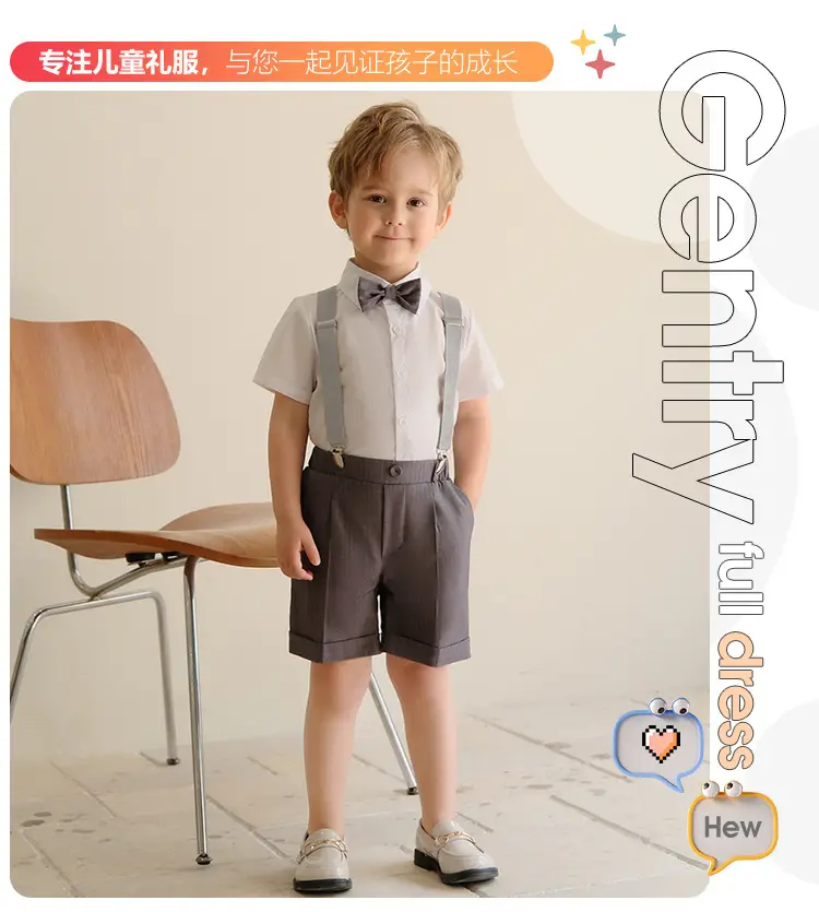Kids Spring Shorts Suit Boys White Bow Tie — feature 2