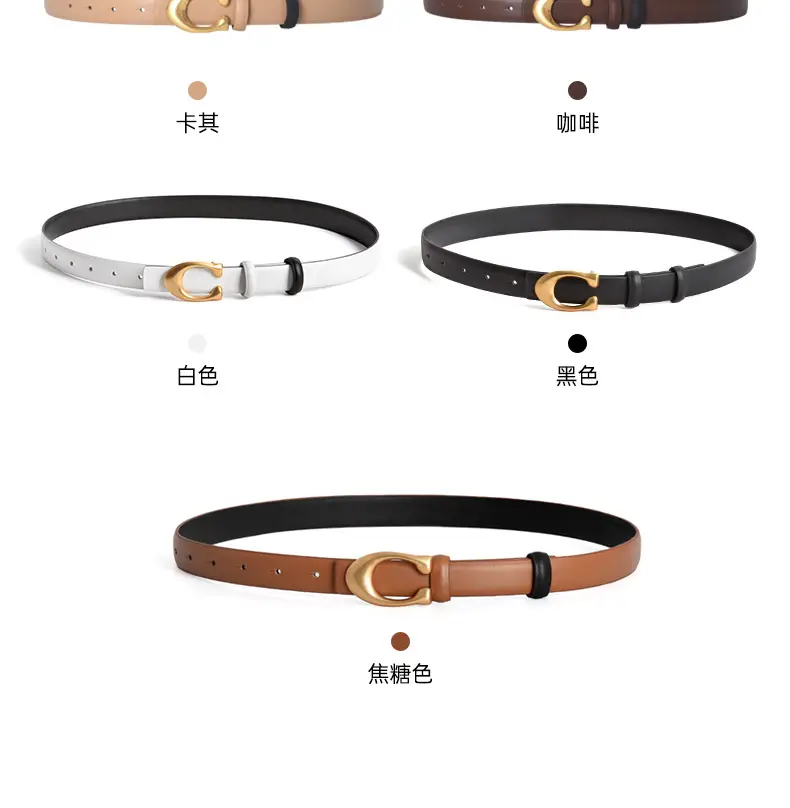 Black Leather Belt with Gold Button for Women — feature 3